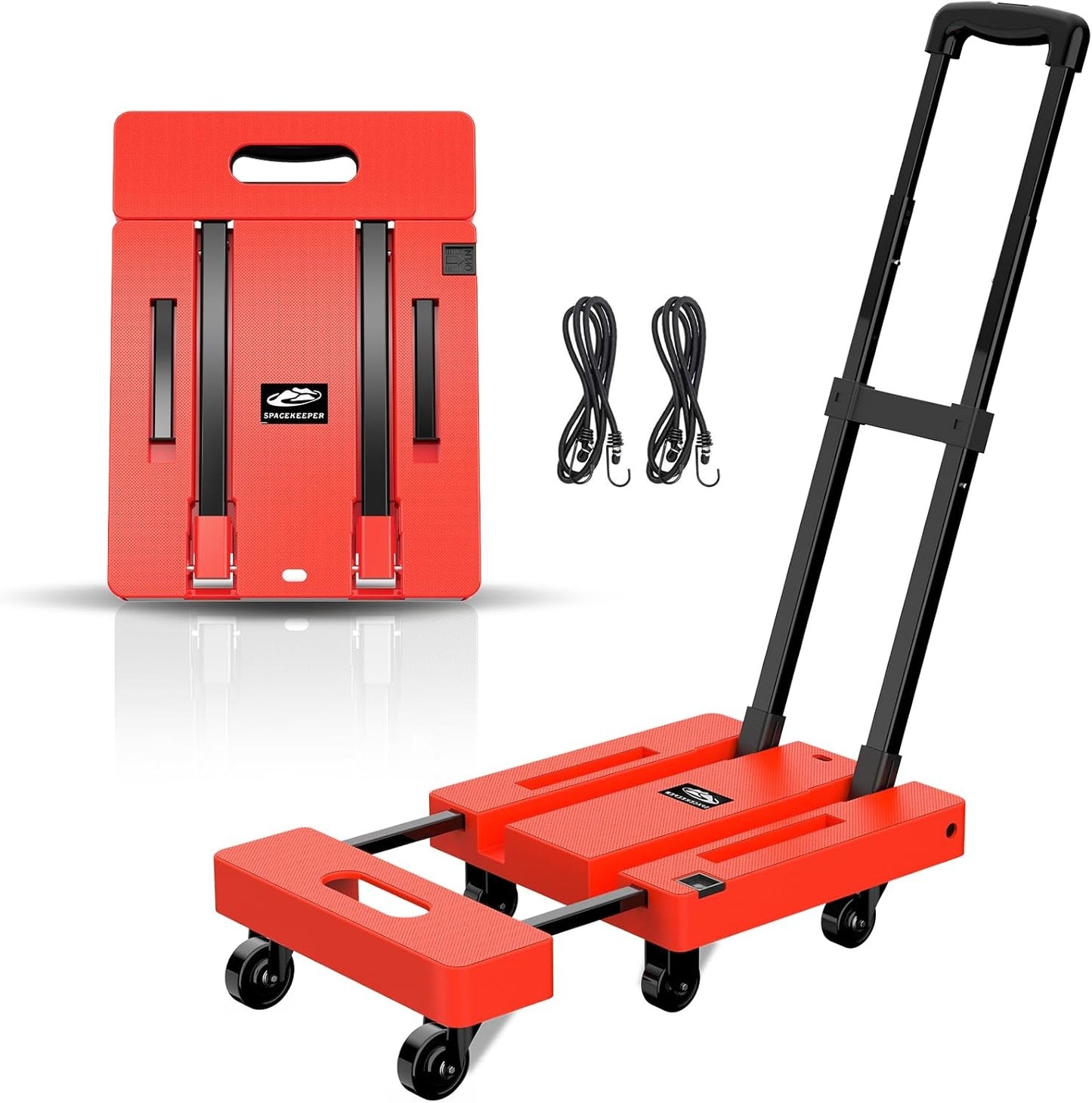 Foldable Dolly, Heavy Duty Dolly Cart, Folding Hand Truck with 6 Wheels & 2 Elastic Ropes, 500 LB Dolly Cart Capacity Portable Luggage Cart for Moving, Traveling and Shopping
