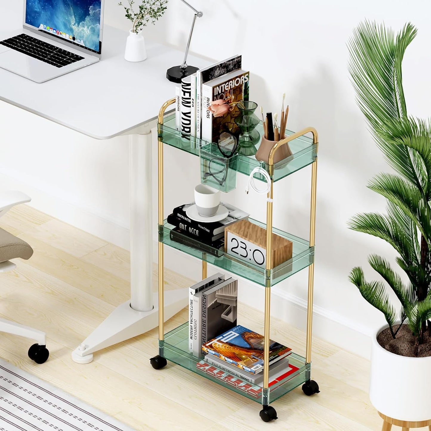 LLMRR 3-Tier Acrylic Storage Rolling Cart Bathroom Cart Organizer, Transparency Laundry Room Organization Mobile Shelving Unit Multifunction Rolling Utility Cart