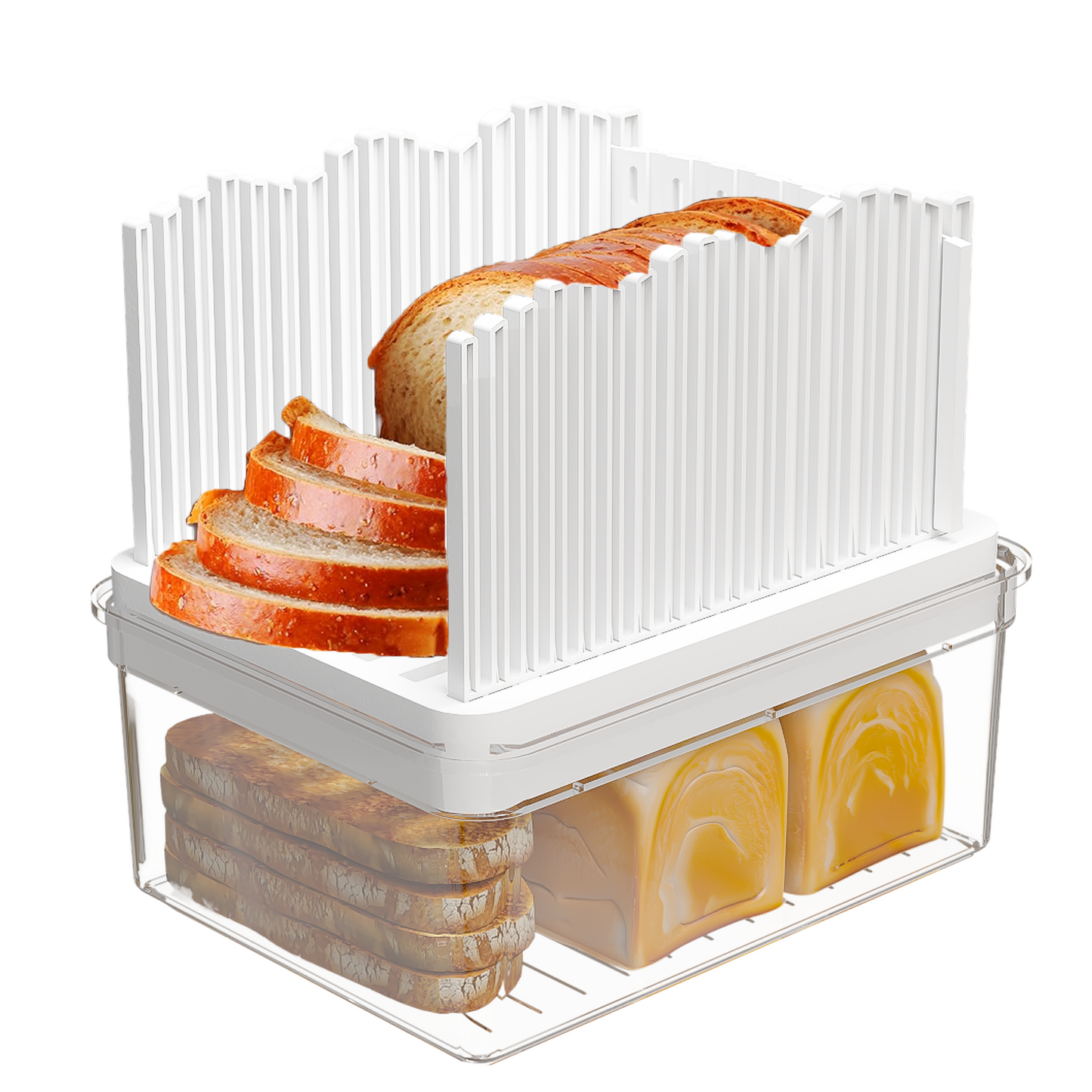 LLMRR New Versatile Bread Slicer for Homemade Bread, Bagel Slicer with Transparent Storage Box, Bread Cutter Bread Slicer, Sealed Store of Bread Slices, Suitable for Bagels, Sandwiches and Toast