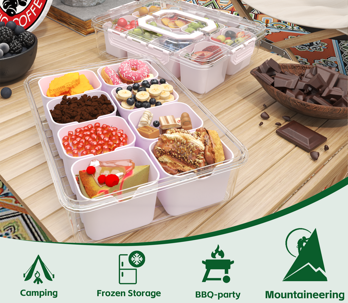 LLMRR Snackle Box Container, Divided Serving Tray with Lid and Handle, Portable Clear Snackle Box, Snack Box & Fruit Tray for Road Travel, Party, Veggie, Fruit, Candy