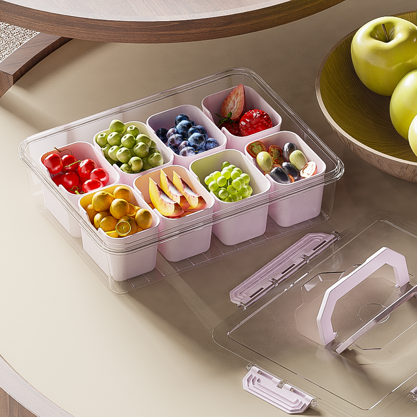LLMRR Snackle Box Container, Divided Serving Tray with Lid and Handle, Portable Clear Snackle Box, Snack Box & Fruit Tray for Road Travel, Party, Veggie, Fruit, Candy