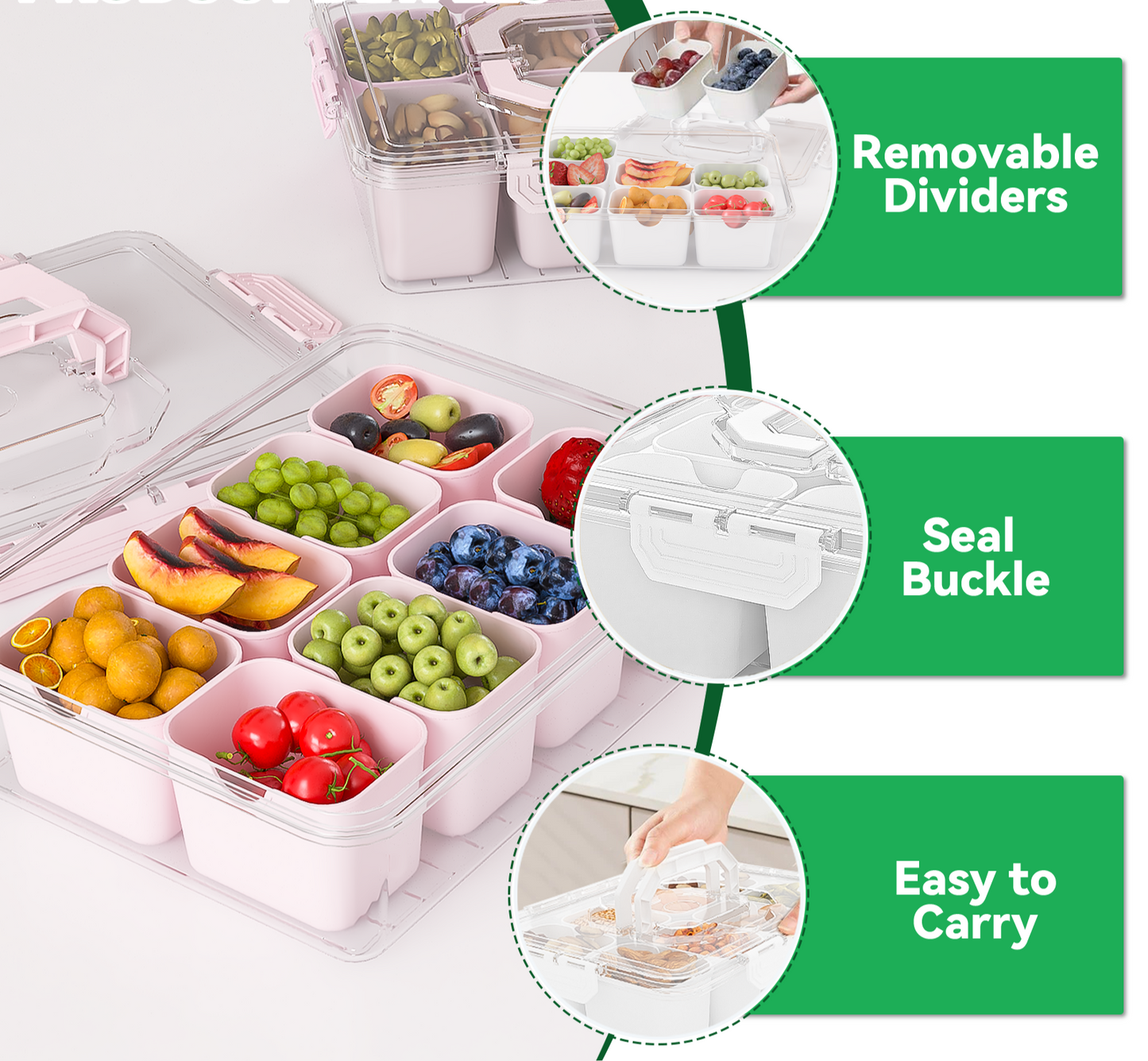 LLMRR Snackle Box Container, Divided Serving Tray with Lid and Handle, Portable Clear Snackle Box, Snack Box & Fruit Tray for Road Travel, Party, Veggie, Fruit, Candy