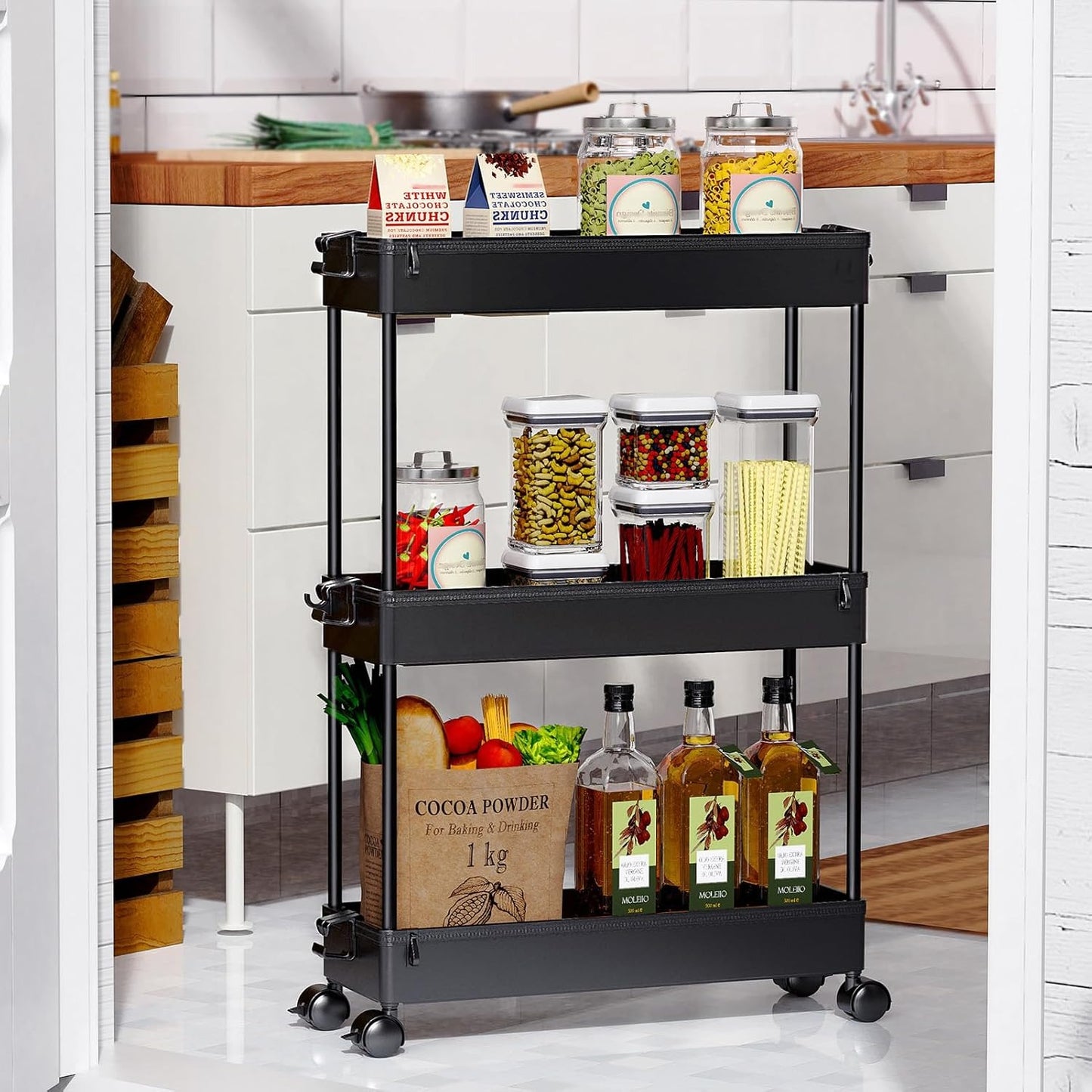 SPACELEAD Slim Rolling Cart, Bathroom Storage Cart with Lockable Wheels, Storage Organizer, Mobile Shelving Unit Cart for Bathroom, Laundry Room, Kitchen and Office