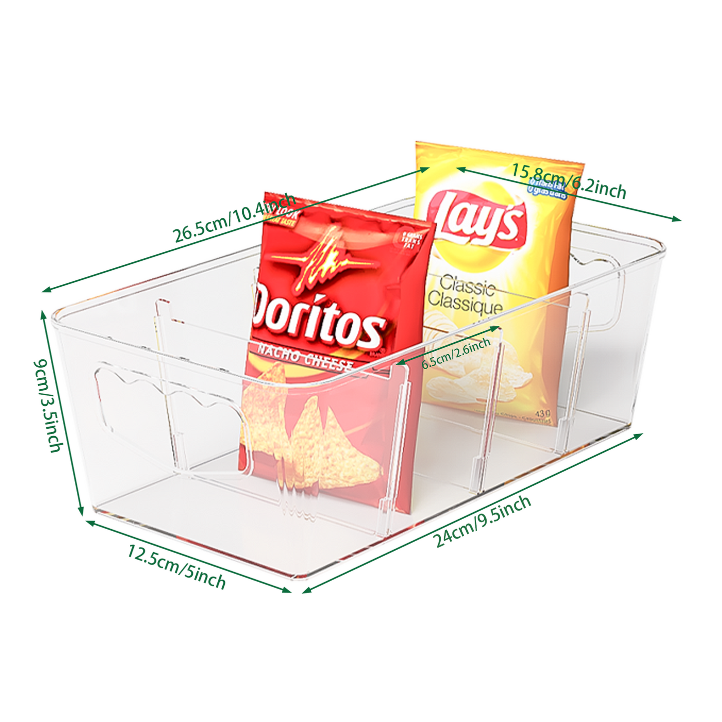 LLMRR Clear Storage Organizer, Clear Storage Bins, Plastic Storage Baskets with Removable Dividers, Plastic Storage Containers with Handles for Fridge, Pantry, Cabinet, Kitchen