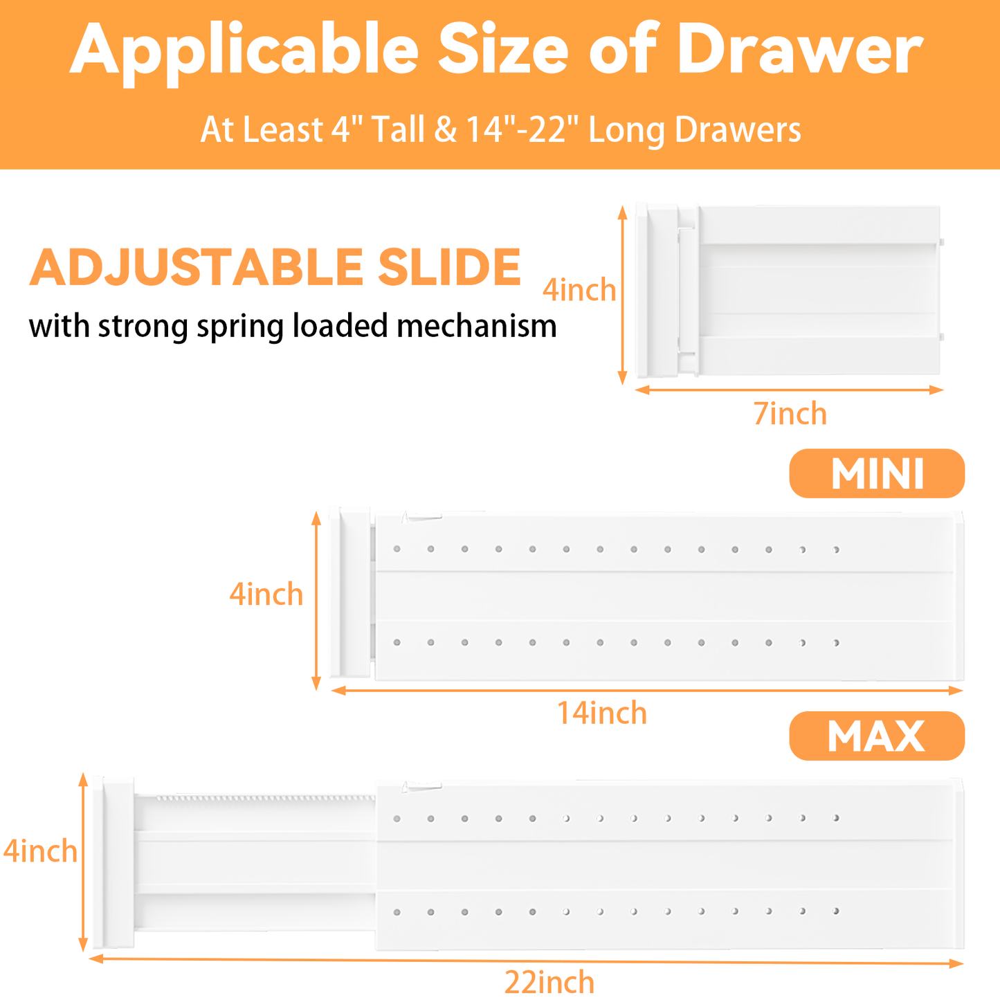 LLMRR Drawer Dividers, 4" High, 15-21" Adjustable Drawer Divider for clothes, Expandable Baby Dresser Organizer for Baby Clothes, Bedroom and Office Storage