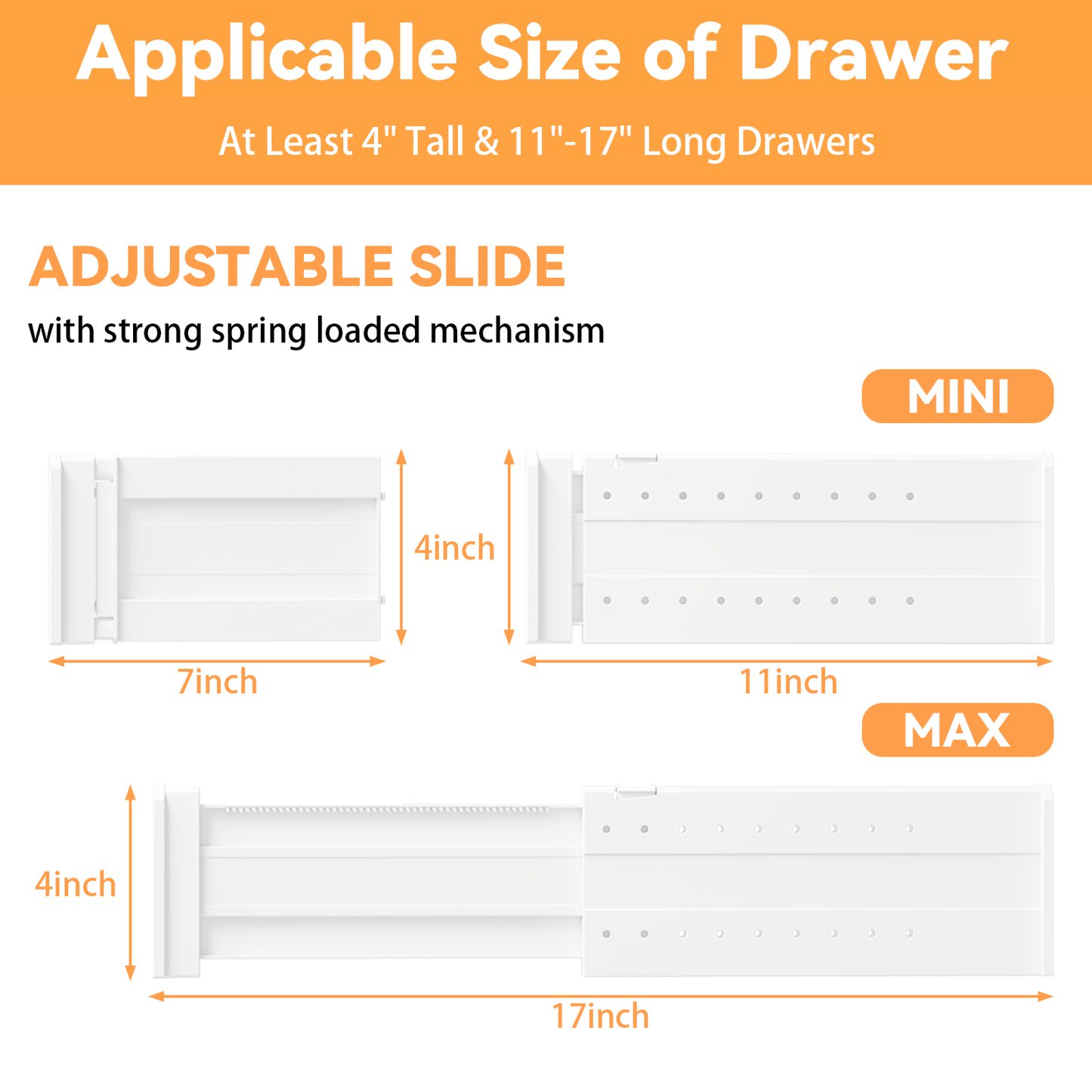 LLMRR Drawer Divider, 4" High, 11-17" Adjustable Drawer Dividers, Non-Slip Expandable Dresser Organizer for Baby Clothes, Bathroom, Bedroom, Kitchen and Office Storage