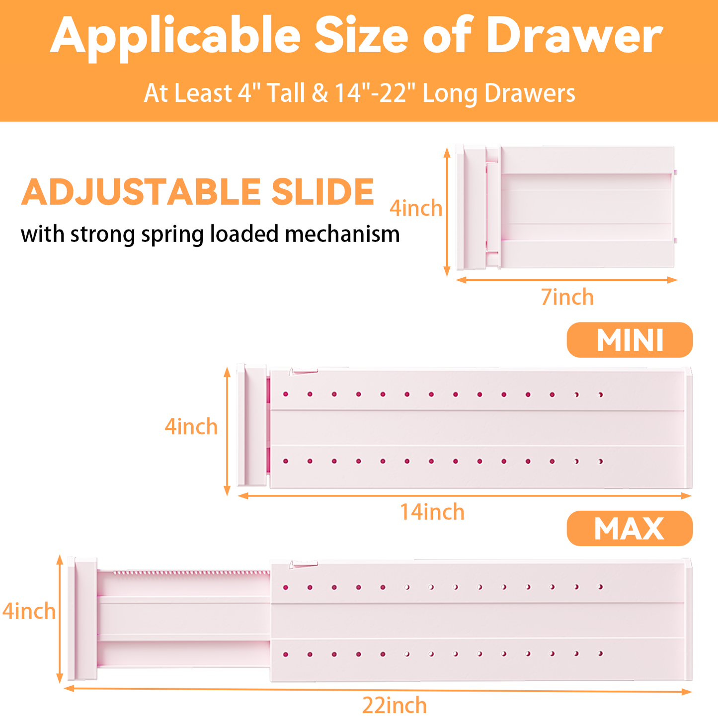 LLMRR Drawer Dividers, 4" High, 15-21" Adjustable Drawer Divider for clothes, Expandable Baby Dresser Organizer for Baby Clothes, Bedroom and Office Storage