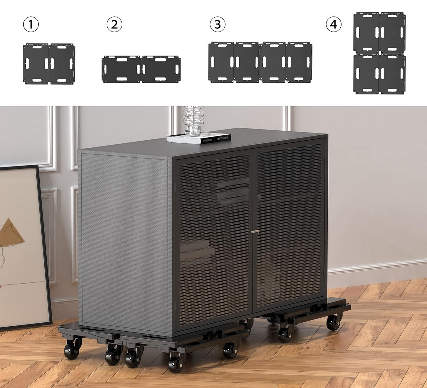 LLMRR Furniture Dolly 4 Wheels, Furniture Movers with Wheels, 440 Lbs Capacity Each, Portable Moving Dolly Heavy Duty, Interlocking Small Dolly with Wheels, 1 Pack