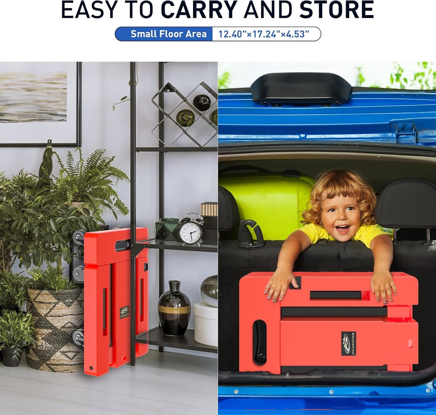 Foldable Dolly, Heavy Duty Dolly Cart, Folding Hand Truck with 6 Wheels & 2 Elastic Ropes, 500 LB Dolly Cart Capacity Portable Luggage Cart for Moving, Traveling and Shopping