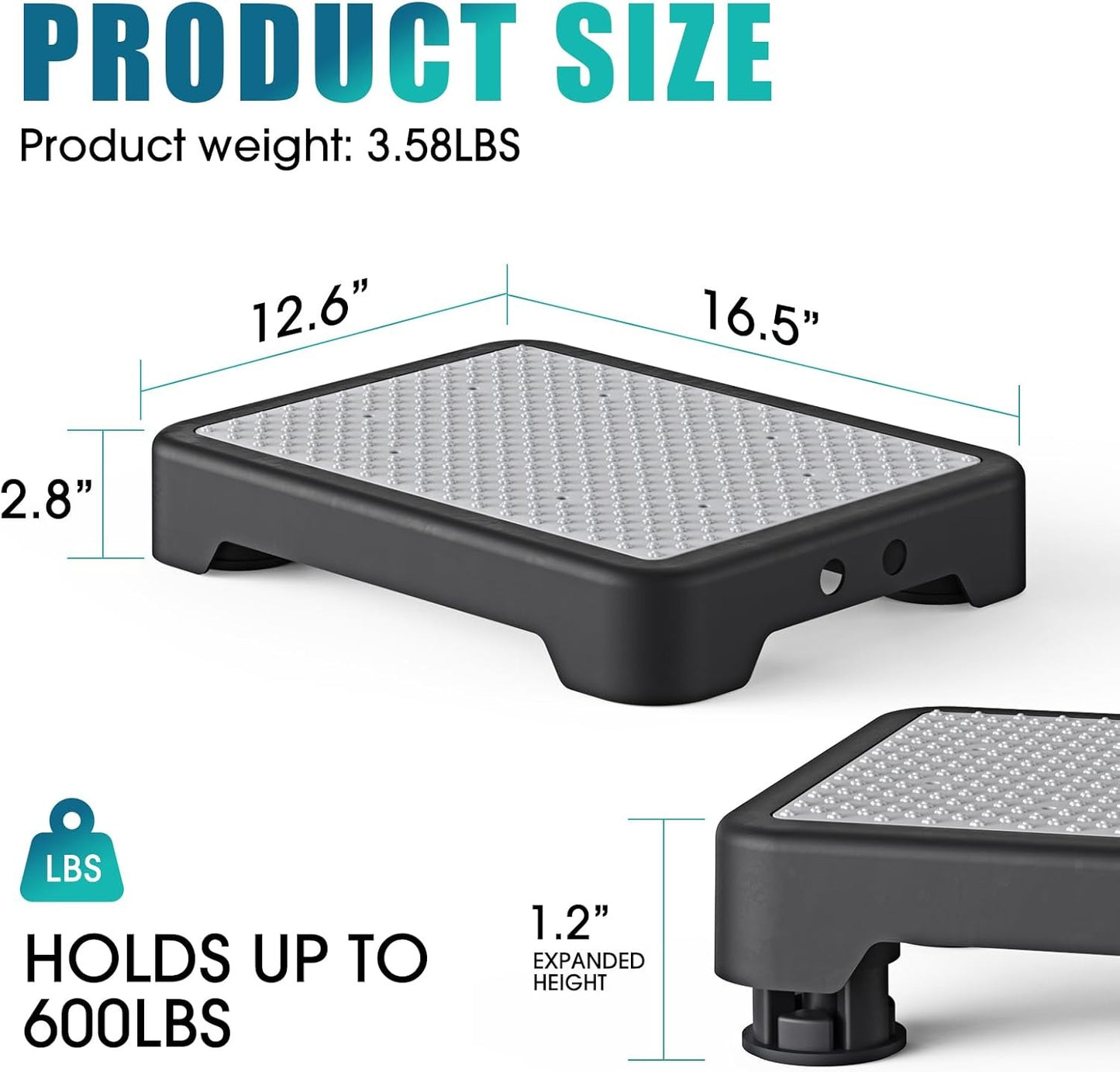 One Step Stool for Seniors & Adults, Indoor/Outdoor Mobility Step Stool, Portable Stair Assist, Anti-Slip Safety Step Platform for Bathroom, Kitchen and Bedroom, 550lbs Capacity