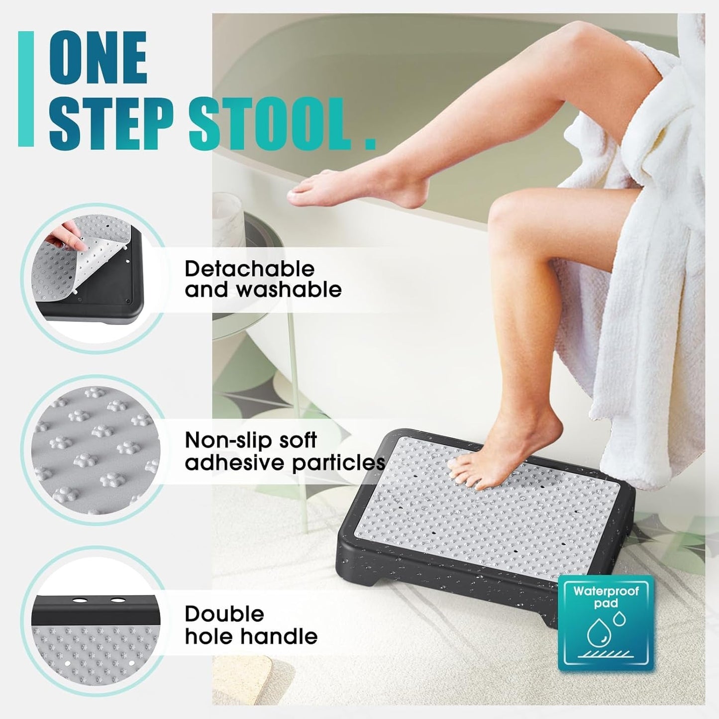 One Step Stool for Seniors & Adults, Indoor/Outdoor Mobility Step Stool, Portable Stair Assist, Anti-Slip Safety Step Platform for Bathroom, Kitchen and Bedroom, 550lbs Capacity