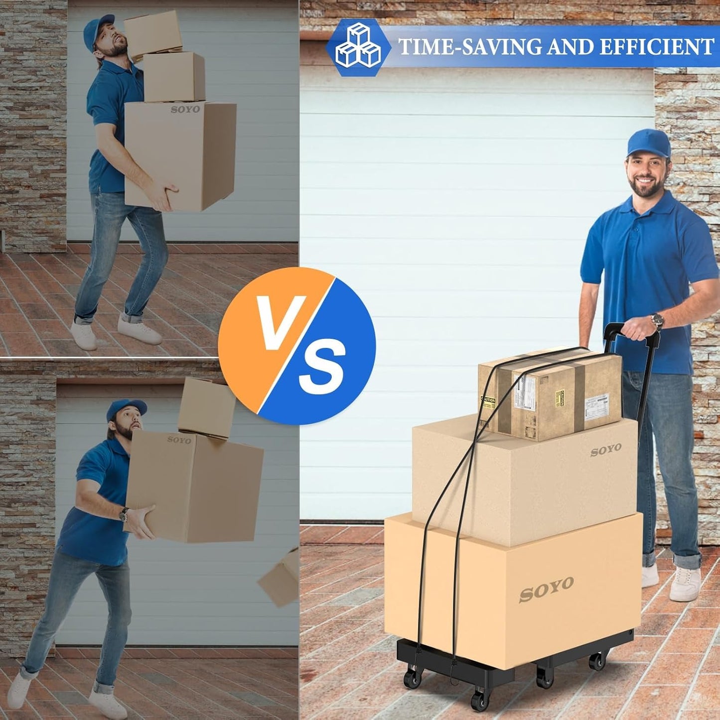 Foldable Dolly, Heavy Duty Dolly Cart, Folding Hand Truck with 6 Wheels & 2 Elastic Ropes, 500 LB Dolly Cart Capacity Portable Luggage Cart for Moving, Traveling and Shopping