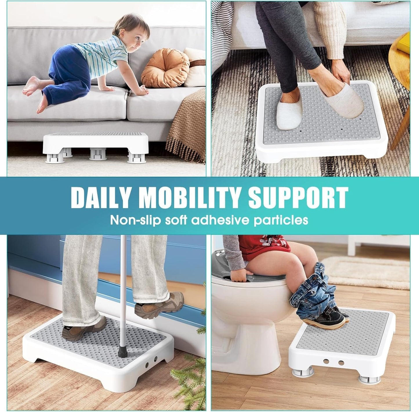 One Step Stool for Seniors & Adults, Indoor/Outdoor Mobility Step Stool, Portable Stair Assist, Anti-Slip Safety Step Platform for Bathroom, Kitchen and Bedroom, 550lbs Capacity