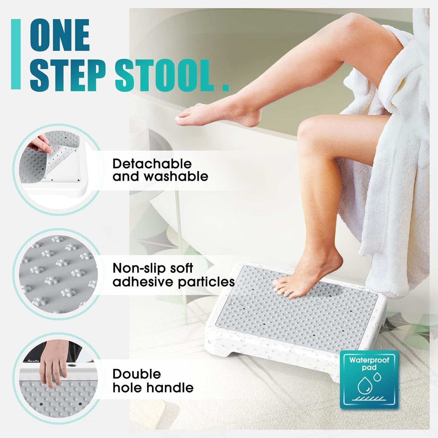 One Step Stool for Seniors & Adults, Indoor/Outdoor Mobility Step Stool, Portable Stair Assist, Anti-Slip Safety Step Platform for Bathroom, Kitchen and Bedroom, 550lbs Capacity